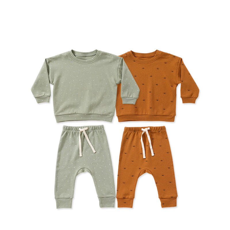 Baby Boy And Girl Print Pattern Cotton Hoodie Combo Trousers Sets