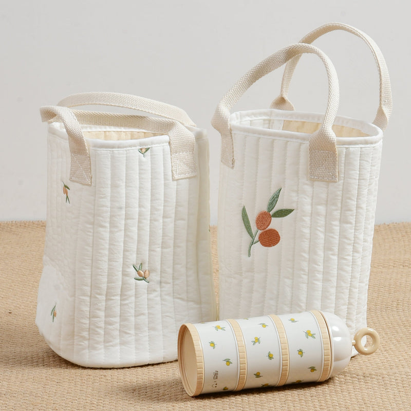 Baby Embroidered Pattern Baby Bottle Storage Mommy Handbag With Compartment