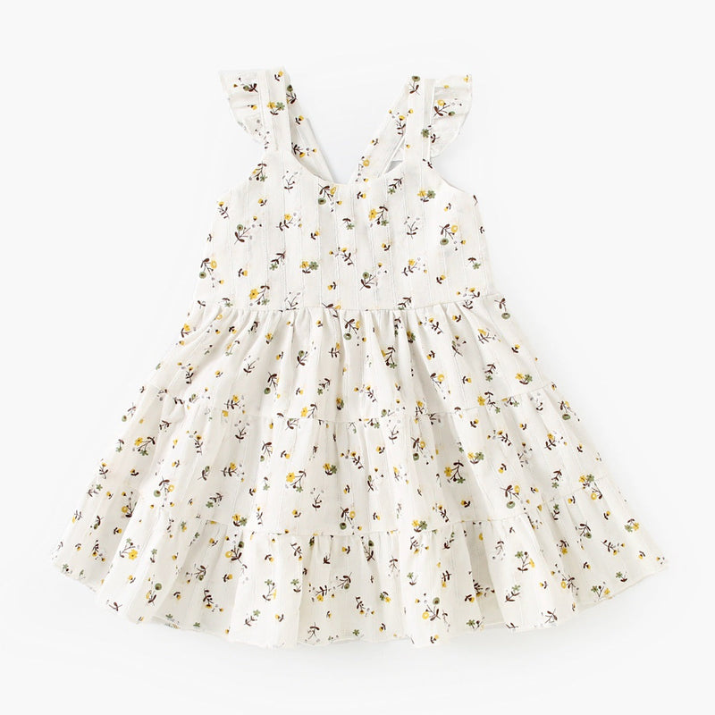 Summer New Arrival Baby Girls Holiday Floral Pattern Princess Strap Dress