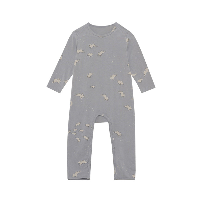 Baby Floral & Animals Print Pattern Long Sleeves Soft Jumpsuit