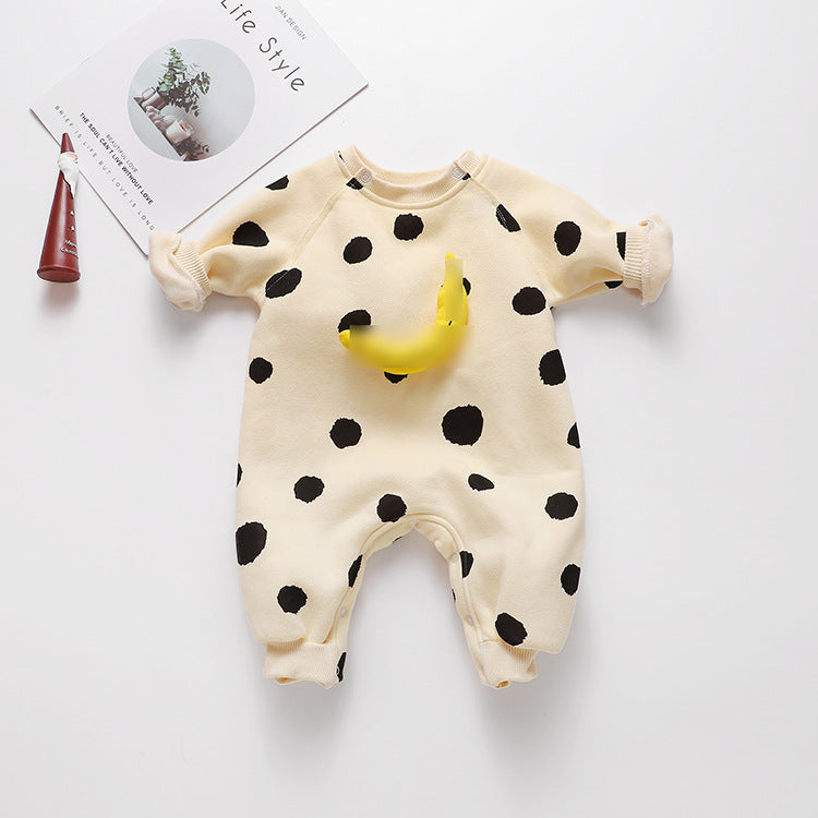 Baby 1pcs Striped & Dot Pattern Long Sleeved Romper Jumpsuit