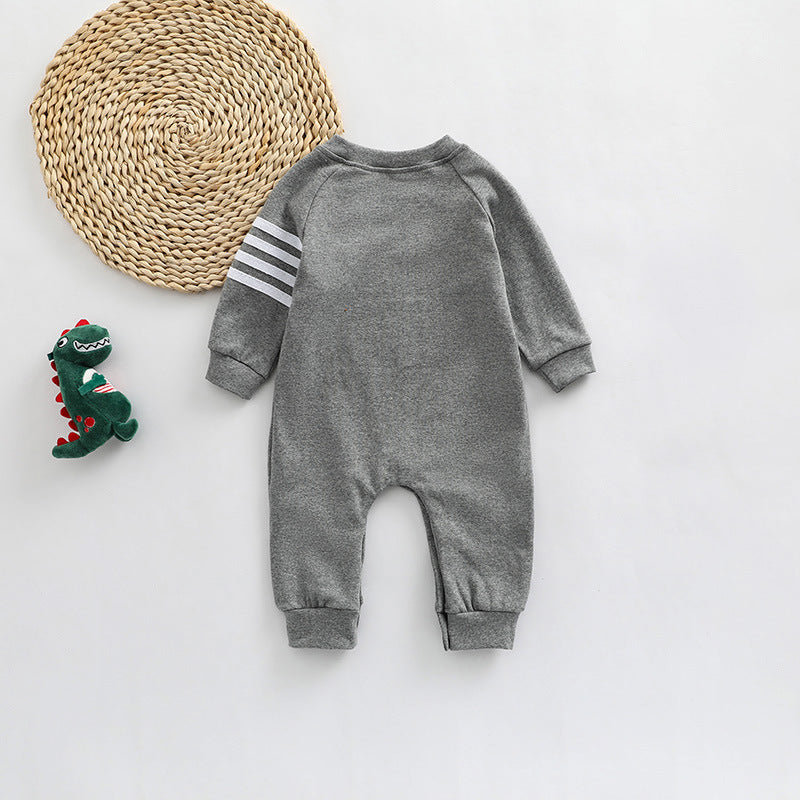 Baby Solid Color Side Striped Sleeve High Elastic Cotton Jumpsuit