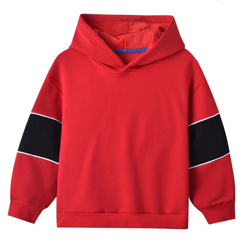 Baby Boy Contrast Tape Design Solid Color Fleece Thickened Hoodies