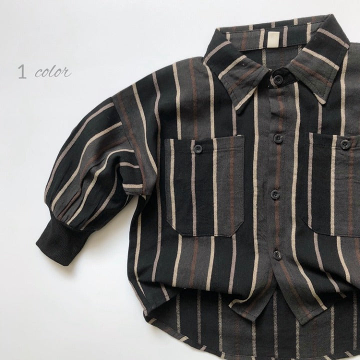 Baby Fashion Striped Pattern Lapel Design Single Breasted Shirt