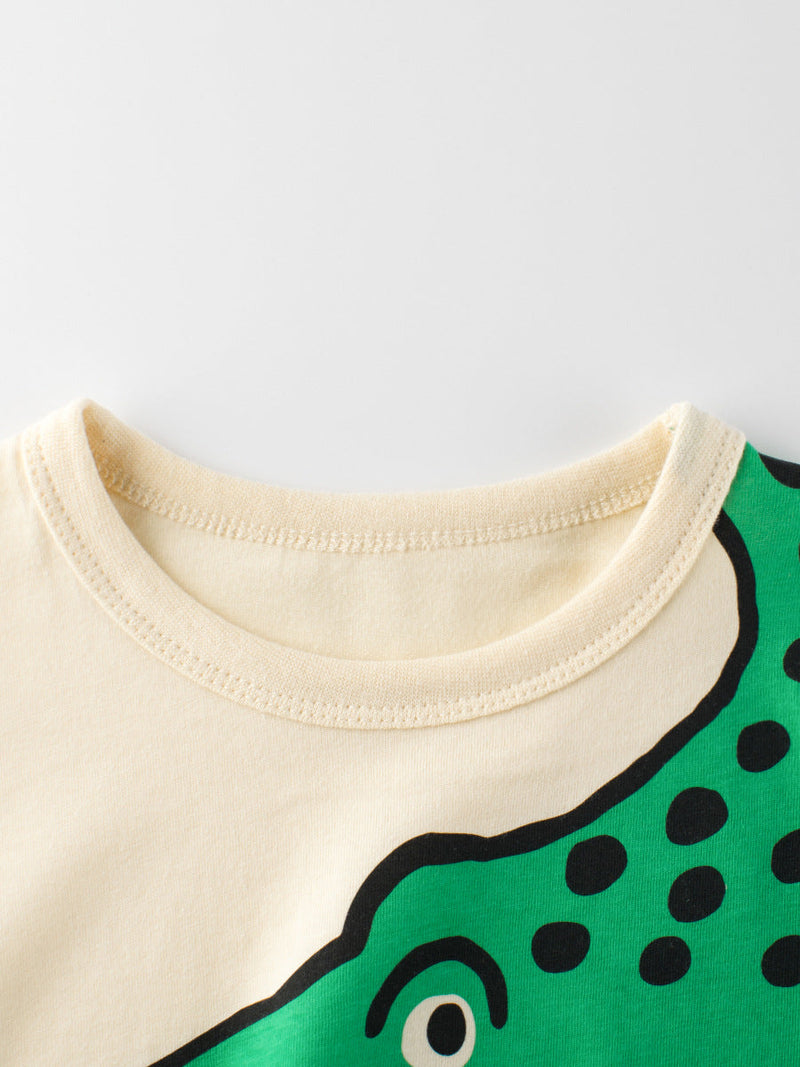 Boys’ Cartoon Alligator Print T-Shirt In European And American Style