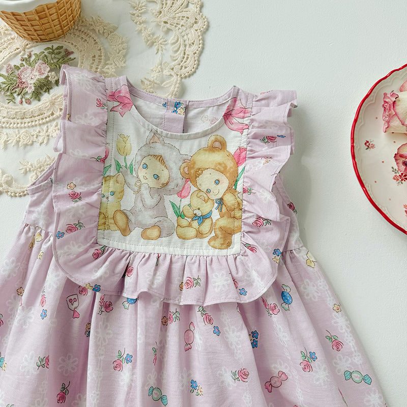 Summer Kids Girls Cute Baby Print Sleeveless Design Princess Dress