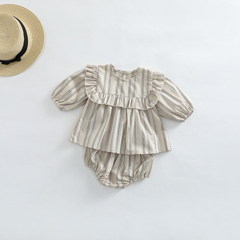 Baby Girl Striped Pattern Shirt Combo Shorts 1 Pieces Sets