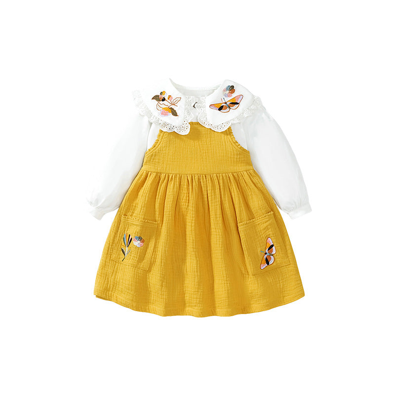 Embroidered Pattern Doll Neck Short & Dress Sets