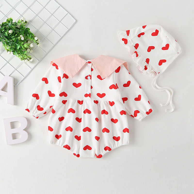 Baby Girl Heart Pattern Big Bow Tie Patched Design Triangle Onesies