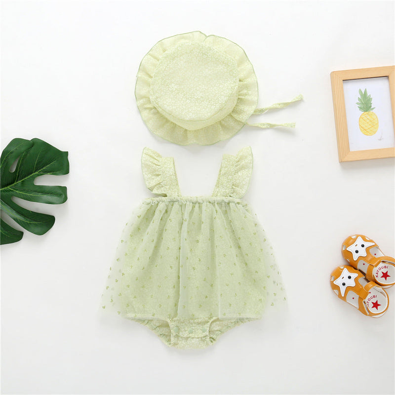 Baby Girl 1pcs Solid Color Heart Graphic Mesh Overlay Sleeveless Dress & Hat