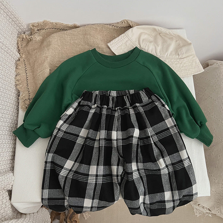 Baby Classic Plaid Pattern Loose Cotton Trousers