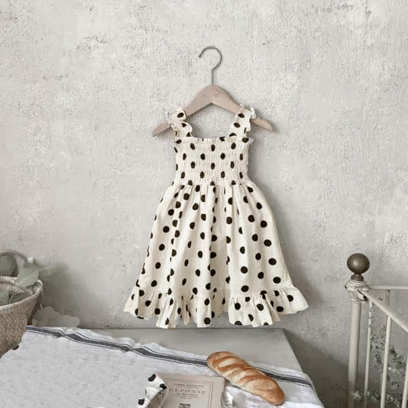 Baby Girl Dot Pattern Sling Onesie & Dress In Summer