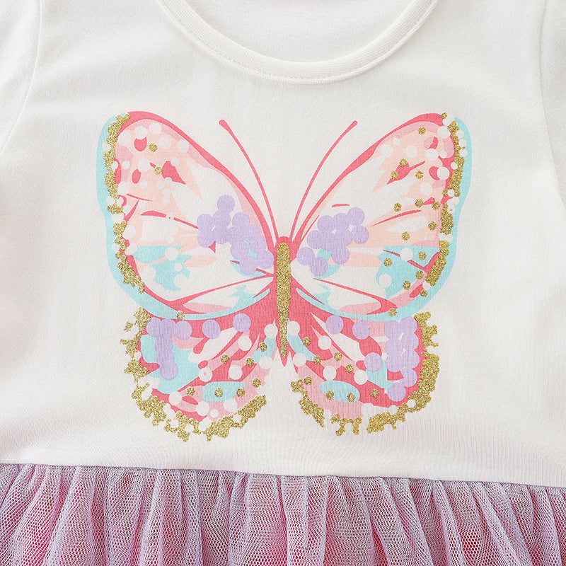 Baby Girl Butterfly Patched Pattern Mesh Patchwork Dress