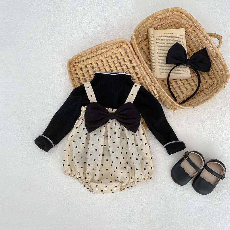 New Arrival For Spring/Autumn: Polka Dot Overall Onesies And Long Sleeve Base Layer Top Set