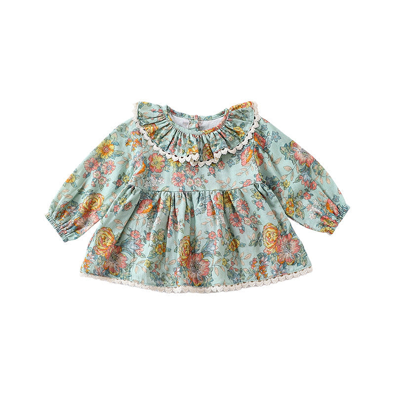 Spring Baby Kids Girls Floral Ruffle Collar Top And Shorts Clothing Set