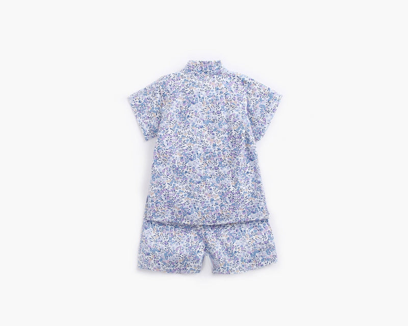 Baby Floral Print Belt Design Short-Sleeved Tops Combo Shorts Japanese Sets Pajamas