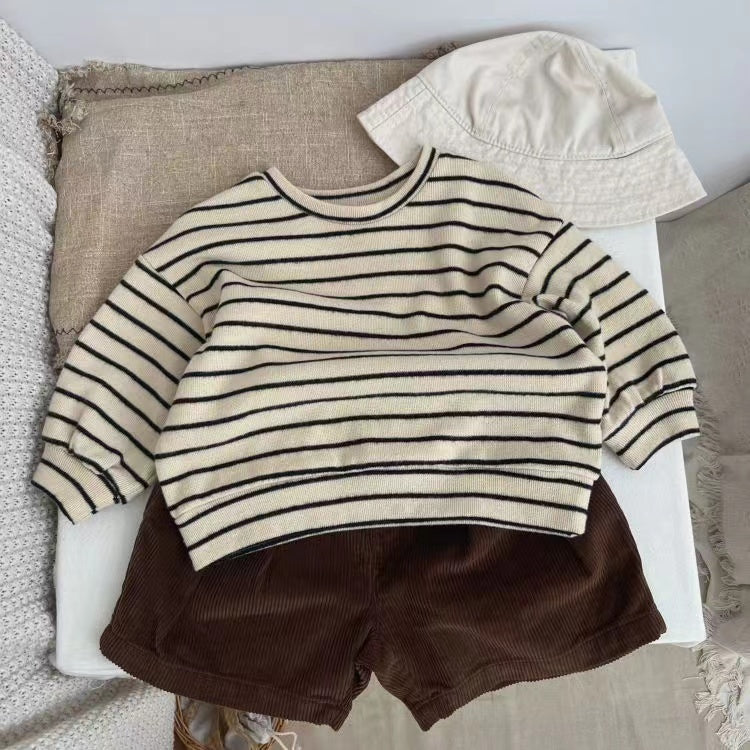 Baby Striped Pattern Puff Sleeve New Style Hoodie In Autumn