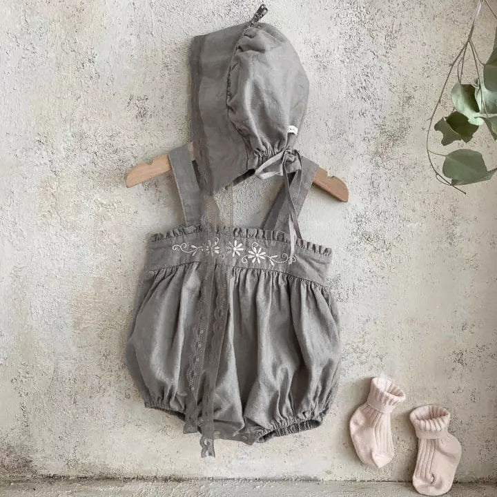 Baby Solid Color Embroidered Pattern Loose Dress & Onesies With Hat