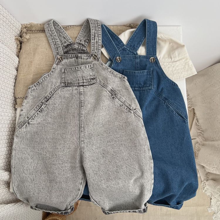 Baby Unisex Washed Denim Fabric Loose Overall