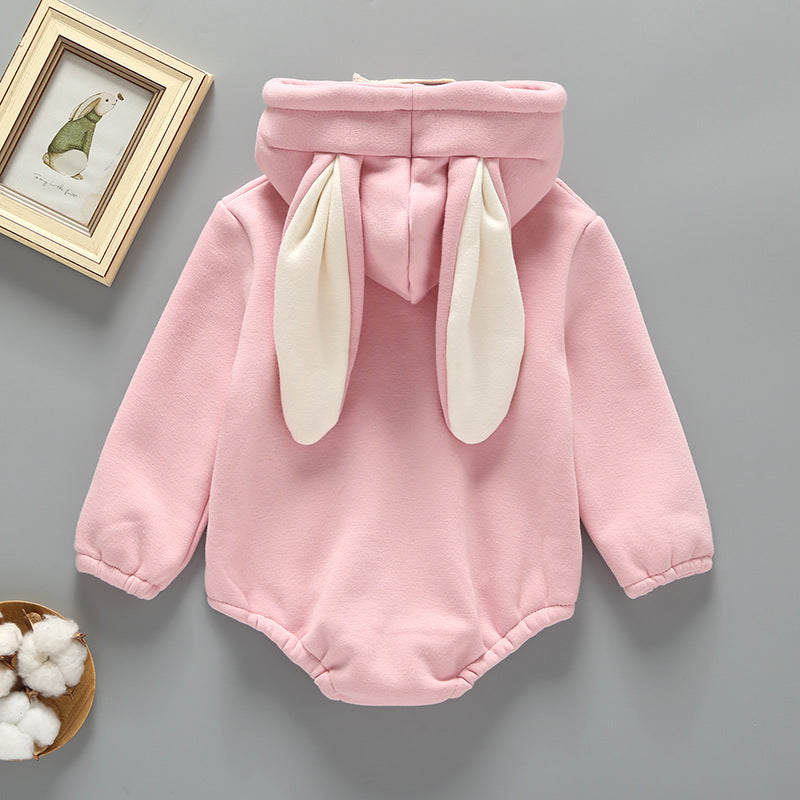 Baby Girl Print Pattern Rabbit Ear Design Long Sleeved Thickened Onesies