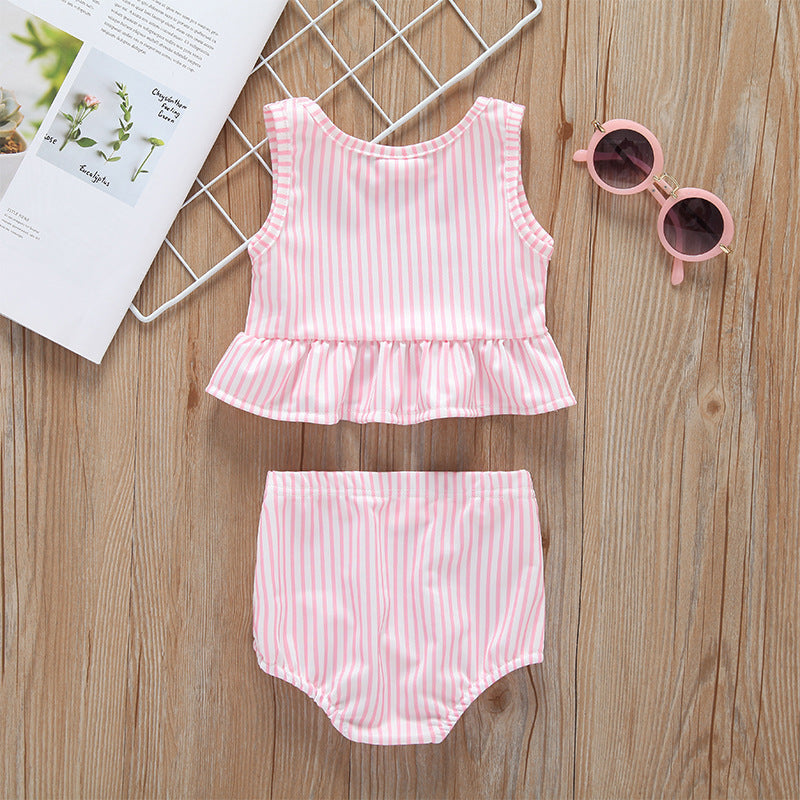 Baby Girl Striped Graphic Ruffle Tops Combo Shorts 1-Pieces Swimsuit