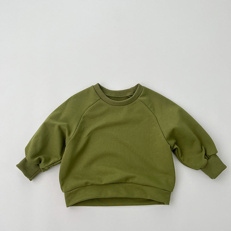 Baby Solid Color Long Sleeve Pullover Crewneck Hoodies