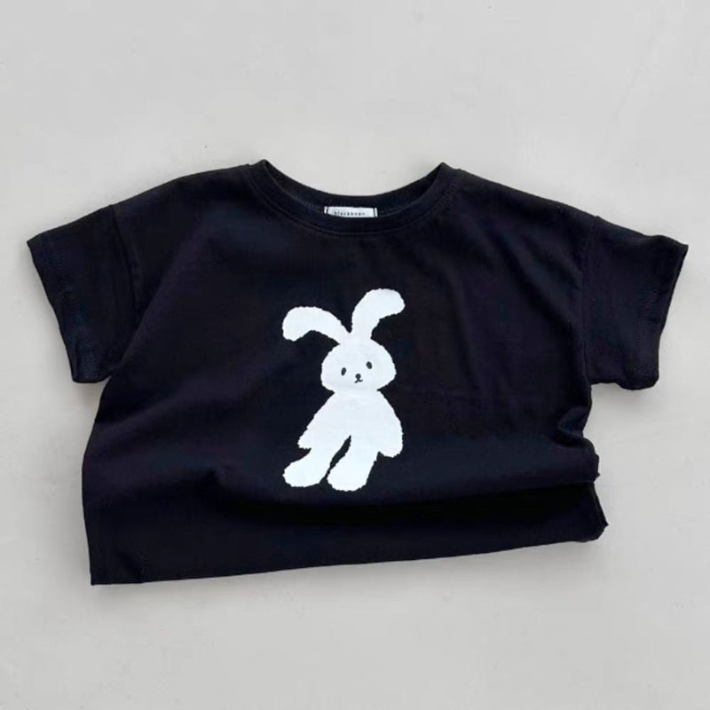 Summer New Arrival Kids Unisex Crew Neck Short Sleeves Thin Rabbit Print Top T-Shirt