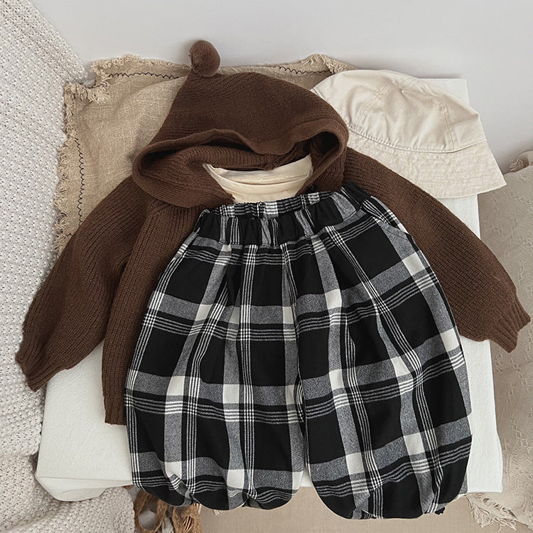 Baby Classic Plaid Pattern Loose Cotton Trousers