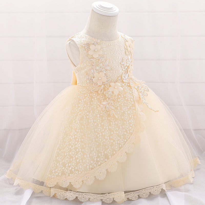 Baby Girl Floral Embroidered Pattern Full Moon Christening Sequins Tutu Dress