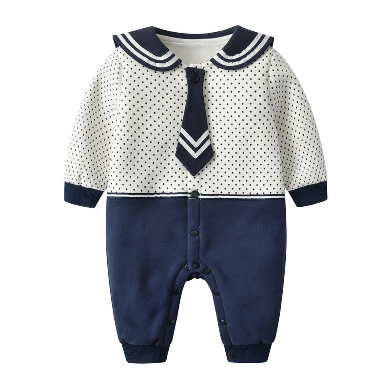 Baby Polka Dot Pattern Bow Patched Design Romper Jumpsuit