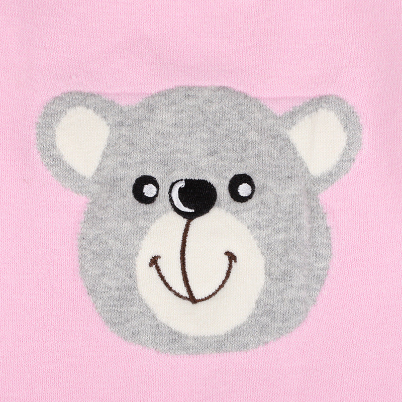 Baby Girl Cartoon Bear Graphic Long Sleeves Knit Thermal Jumpsuit