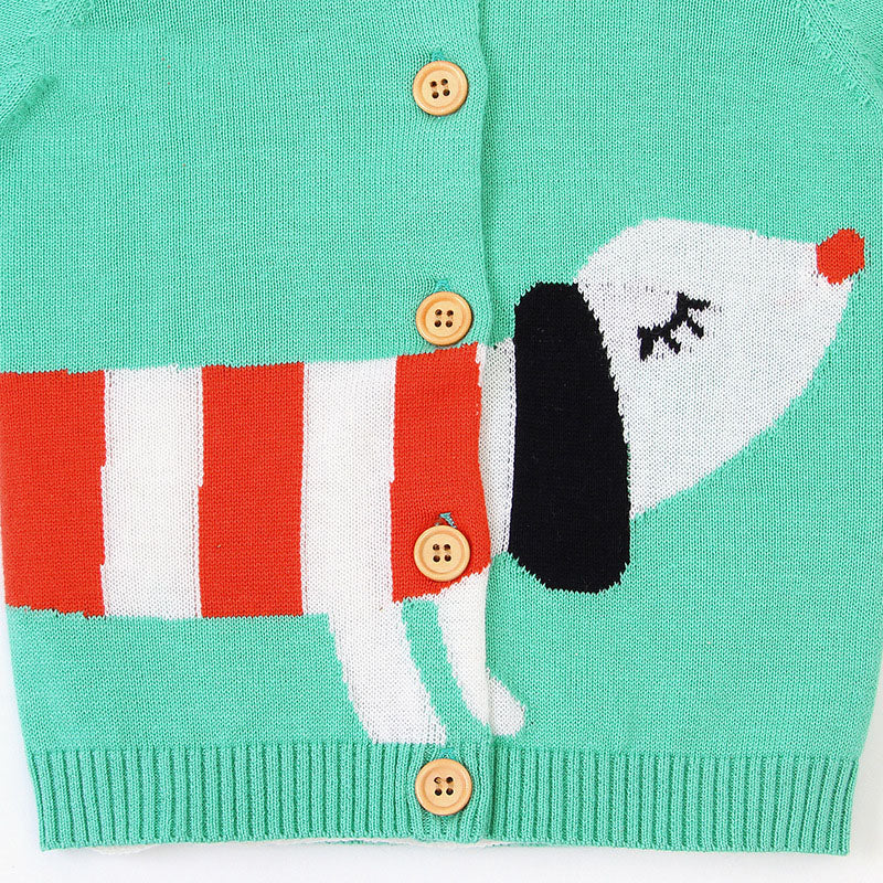 Baby Cartoon Dog Pattern Colorful Contrast Design Cardigan