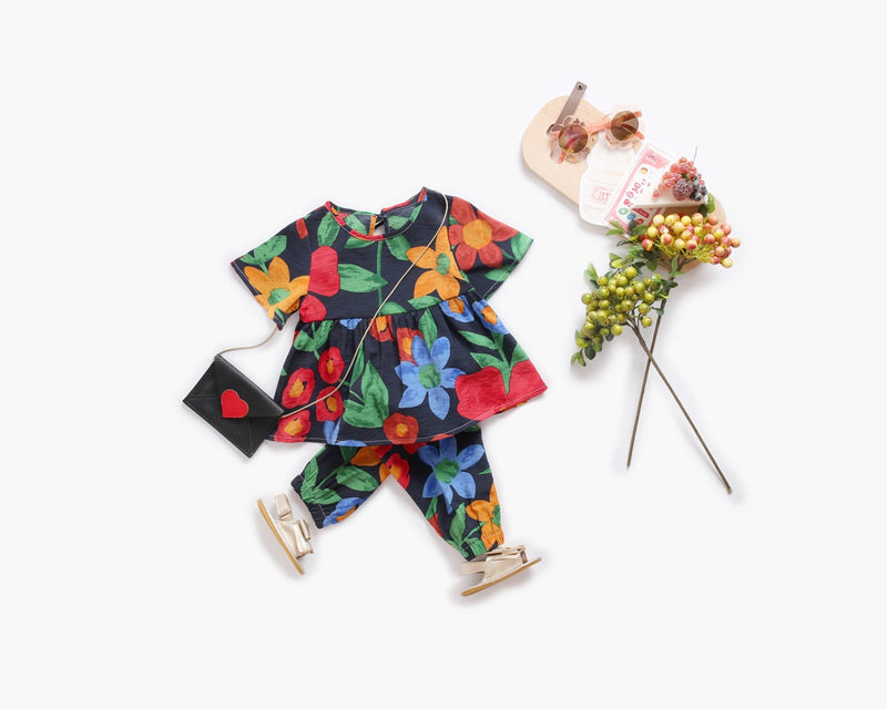 Baby Girl Floral Print O-Neck T-Shirt Combo Trousers 2-Pieces Sets