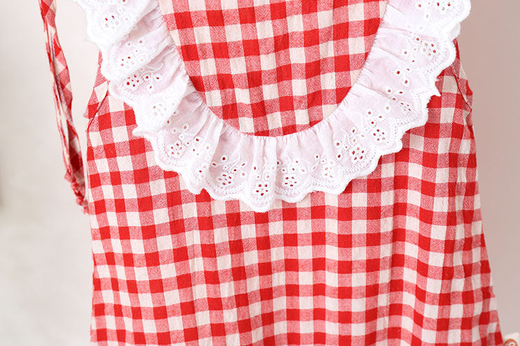 Baby Girl Grid Pattern Ruffles Collar Sleeveless Romper