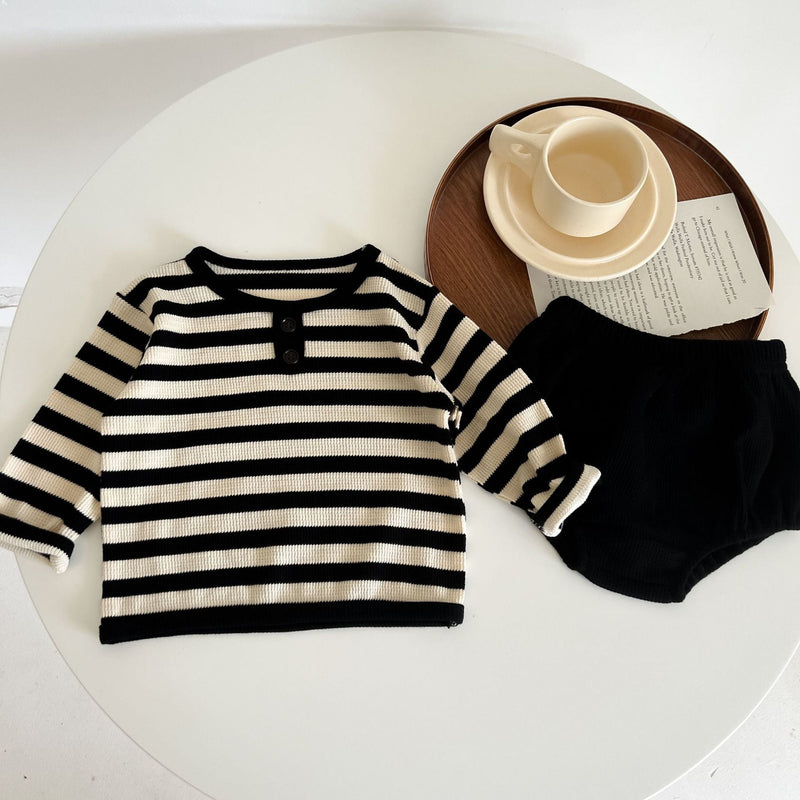 Baby Striped Pattern Long Sleeve Tops & Triangle Shorts 1 Pieces Sets