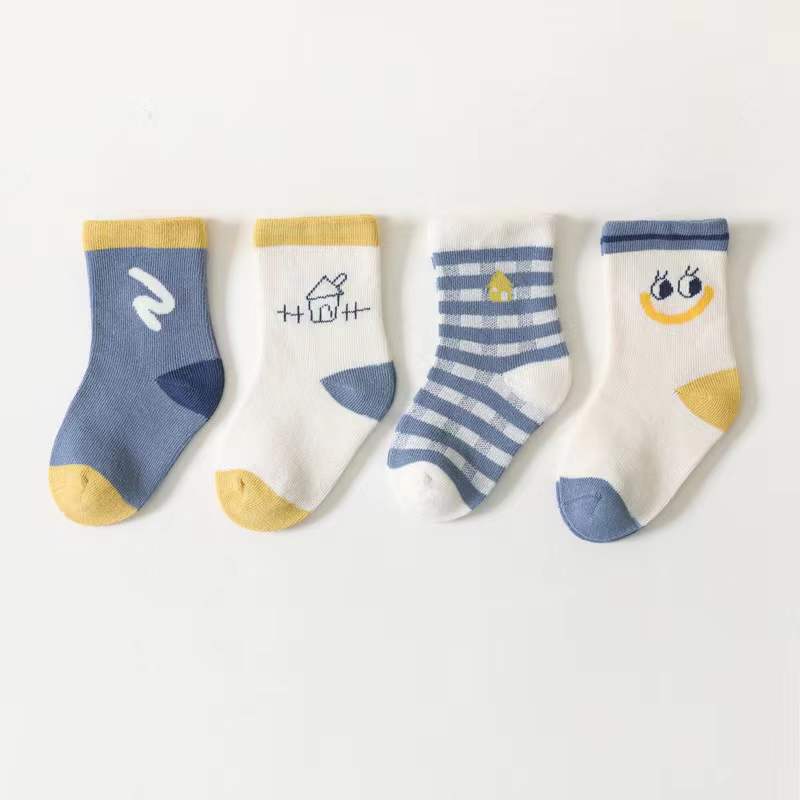 Baby Unisex 1Lot=4 Pairs Smile With House Pattern Socks