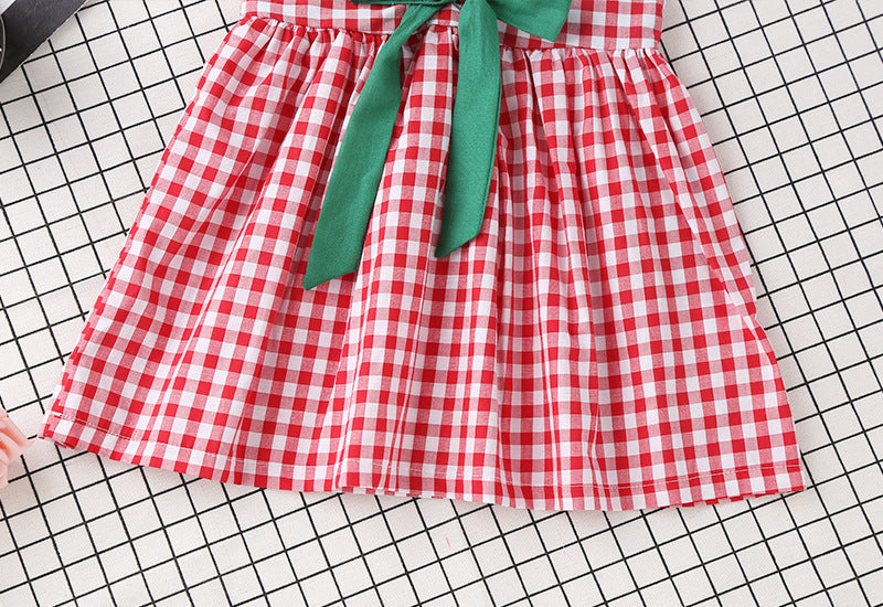 Baby Girl Plaid Pattern Bow Tie Decoration Sleeveless Dress