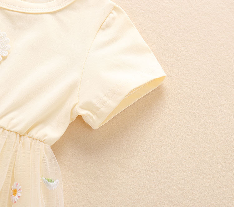 Baby Girl Embroidery Daisy Short-Sleeved Round Collar Dress