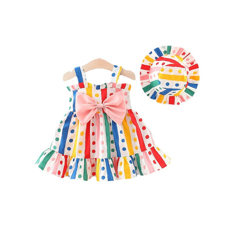 Baby Girl Colorful Dot Pattern Big Bow Tie Design Sling Dress