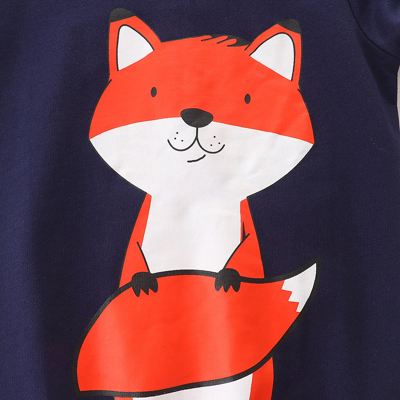 Baby Boy Cartoon Fox Print Pattern Western Style Hoodie