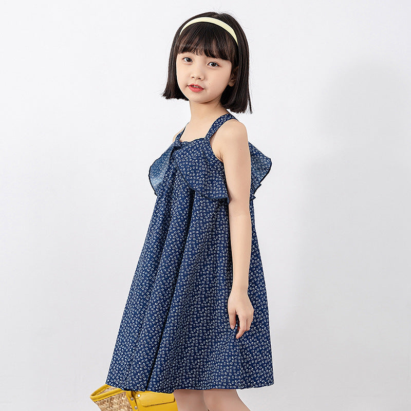 Girls Polka Dot Pattern Sleeveless Ruffle Design Dress