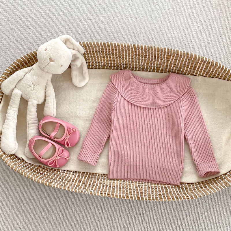 Autumn New Arrival Baby Kids Girls Comfortable Simple Solid Color Knitted Long Sleeves Top with Collar