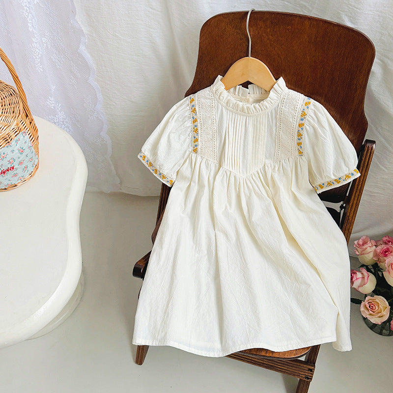 New Arrival Summer Baby Kids Girls Short Sleeves French Style Ruffle Neck Dress