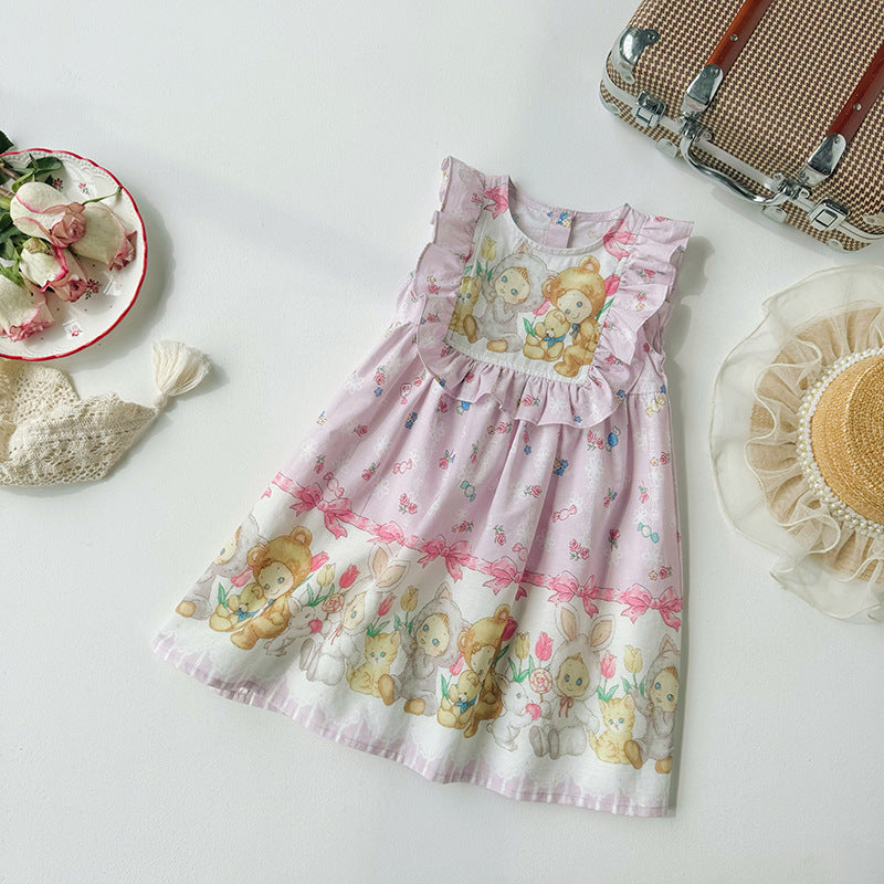 Summer Kids Girls Cute Baby Print Sleeveless Design Princess Dress