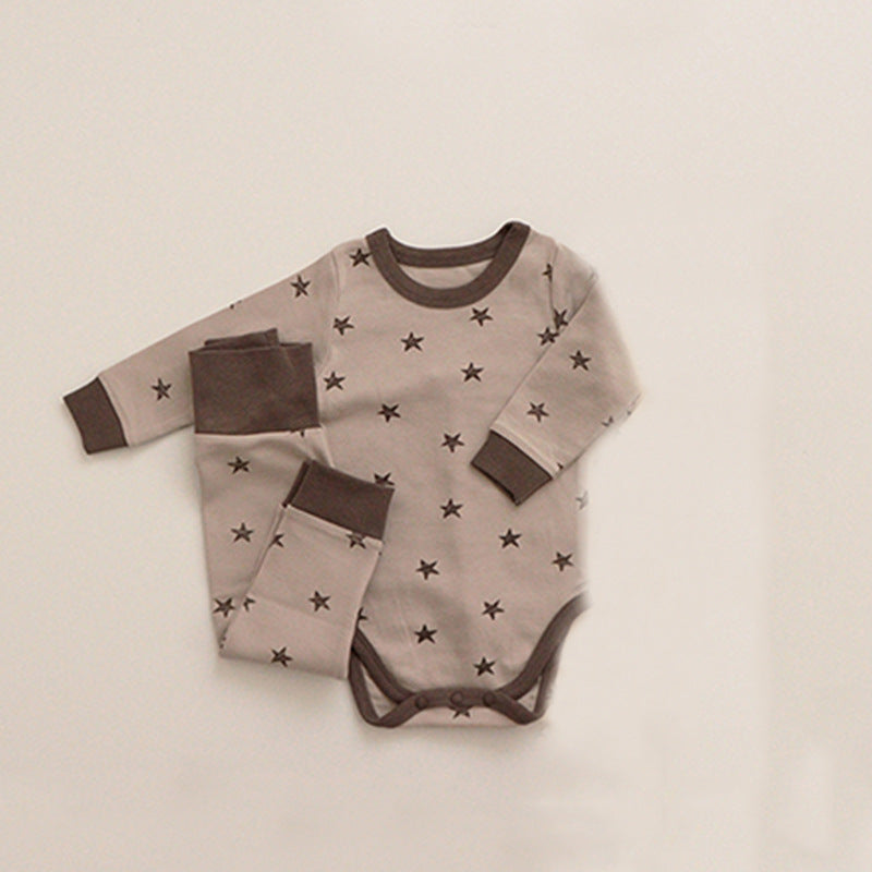 Baby Star & Moon Graphic Cotton Bodysuit Combo Pants Thermal Underwear Sets