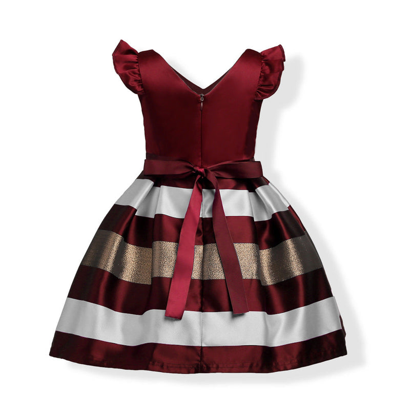 Baby Girl Striped Pattern V-Neck Western Style Formal Dress