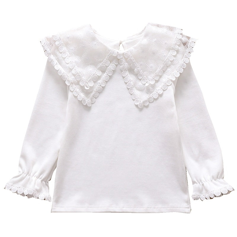 Baby Girl Solid Color Mesh Doll Neck Lapel Quality Shirt