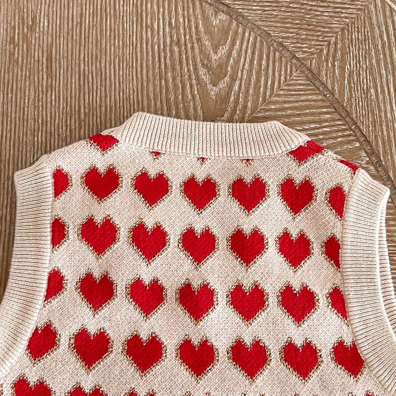 Baby Girl Heart Pattern Round Neck Sleeveless Knit Vest