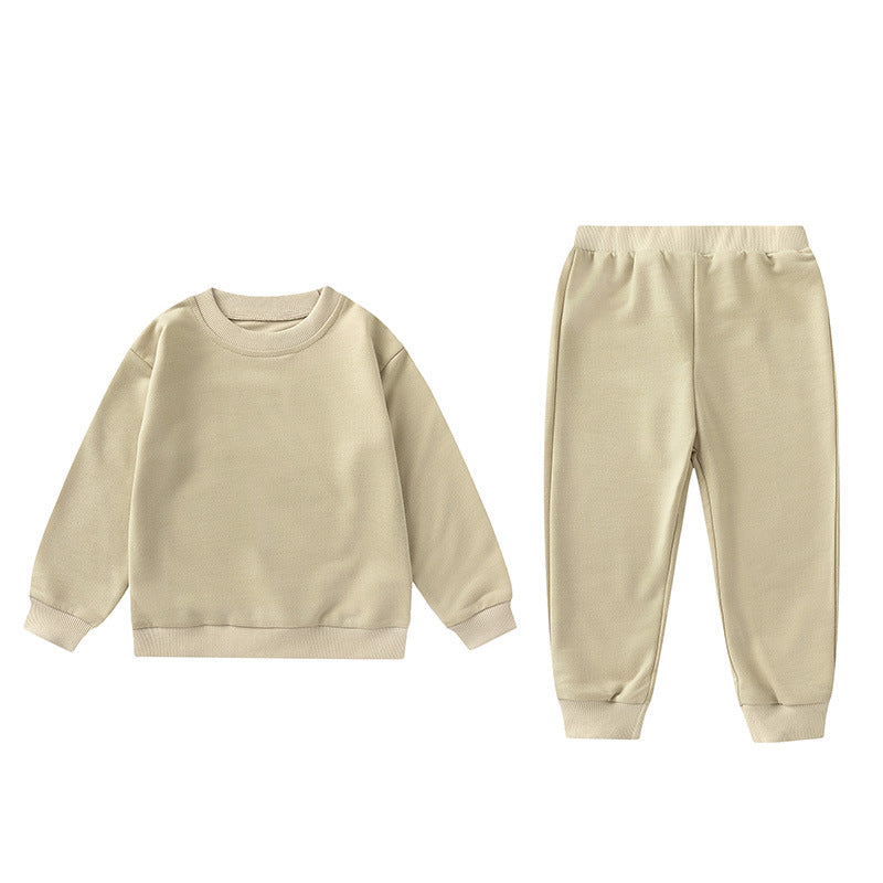 Unisex Baby And Kids Solid Color Pullover Sweatshirt And Pants Casual Sport Clothing Set