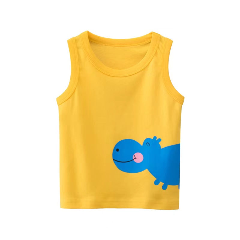 Baby Boy Animal Print Round Neck Sleeveless Children’s Tops In Summer